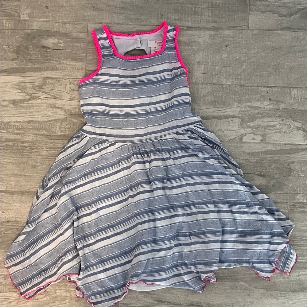 Charming Blue and Pink Striped Kids Dress